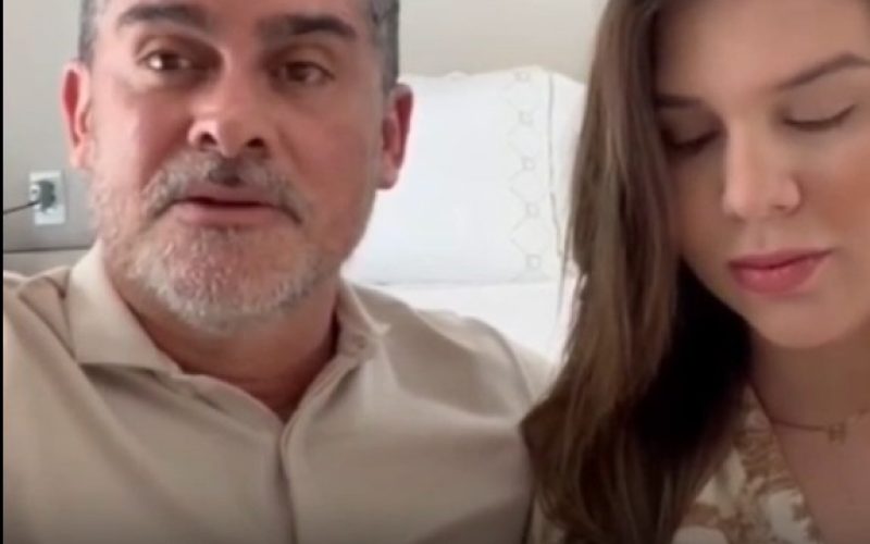 Prefeito David Almeida (Avante), ao lado da primeira-dama Izabelle Fontenelle faz vídeo agradecendo