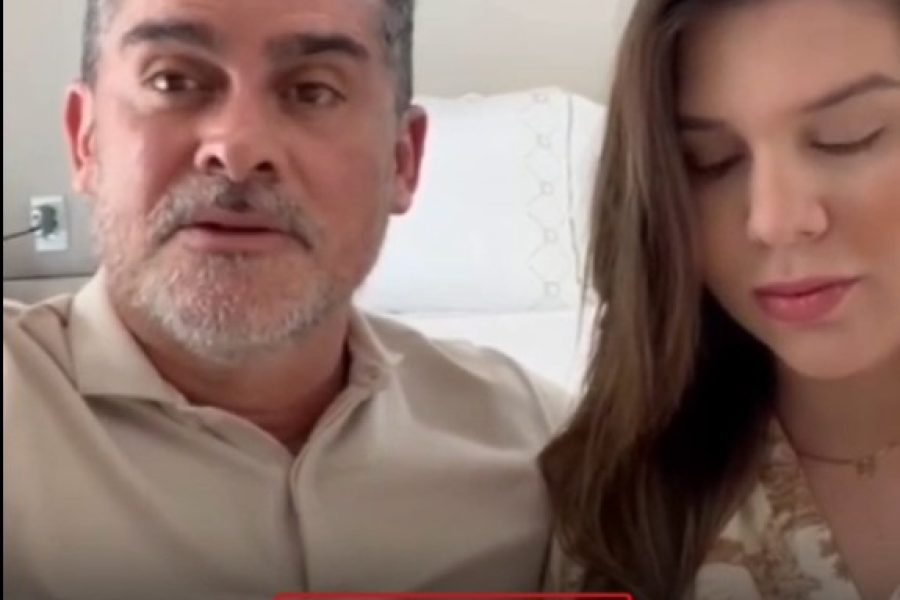 Prefeito David Almeida (Avante), ao lado da primeira-dama Izabelle Fontenelle faz vídeo agradecendo