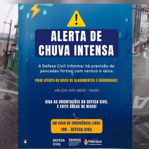 Manaus está sob alerta de chuvas intensas e atípicas
