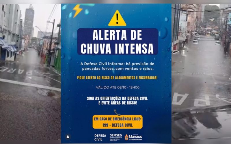 Manaus está sob alerta de chuvas intensas e atípicas